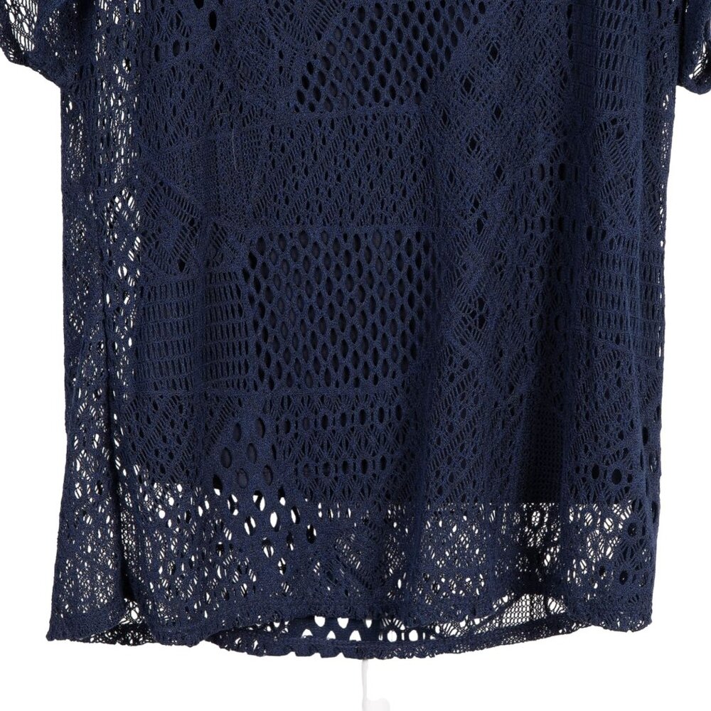 La Vanya Crochet Shirt L Womens Navy Blue Sheer Tank Indie Hippie Boho Set - Picture 3 of 5